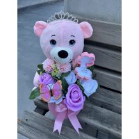 PEMBE TAÇLI ÇİÇEKLİ AYICIK